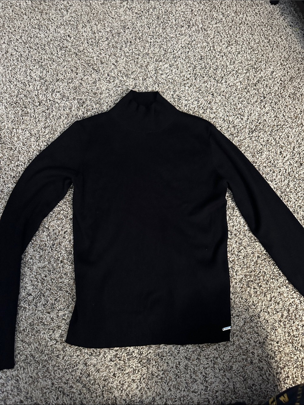 DKNY Black Ribbed Mock Neck Sweater